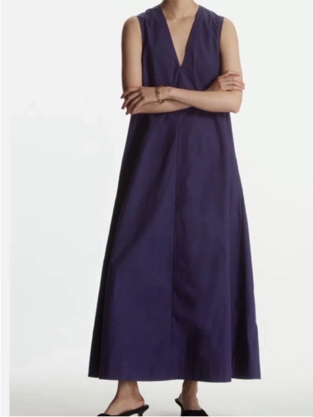COS Sleeveless A line V-Neck Navy Maxi Dress